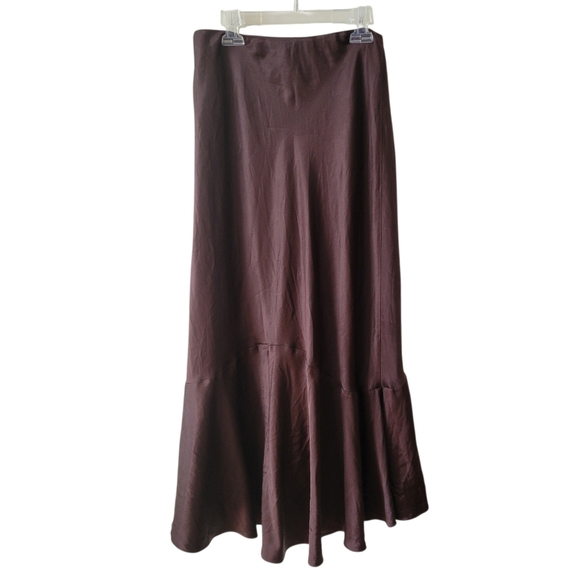 Lauren by RL Chocolate Brown Silk Midi Skirt Size 4 - Picture 2 of 3